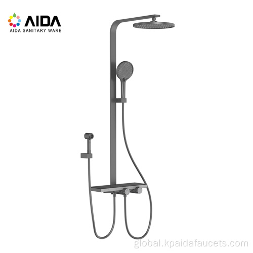 China Matte Black Bathroom Wall Mounted Thermostatic Hot Cold Brass Mixer 2022 Luxury Shower Faucet Set rain Incorporated Supplier